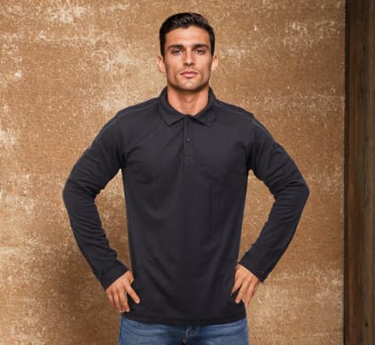 Men Polo T-Shirt Full Sleeves Black