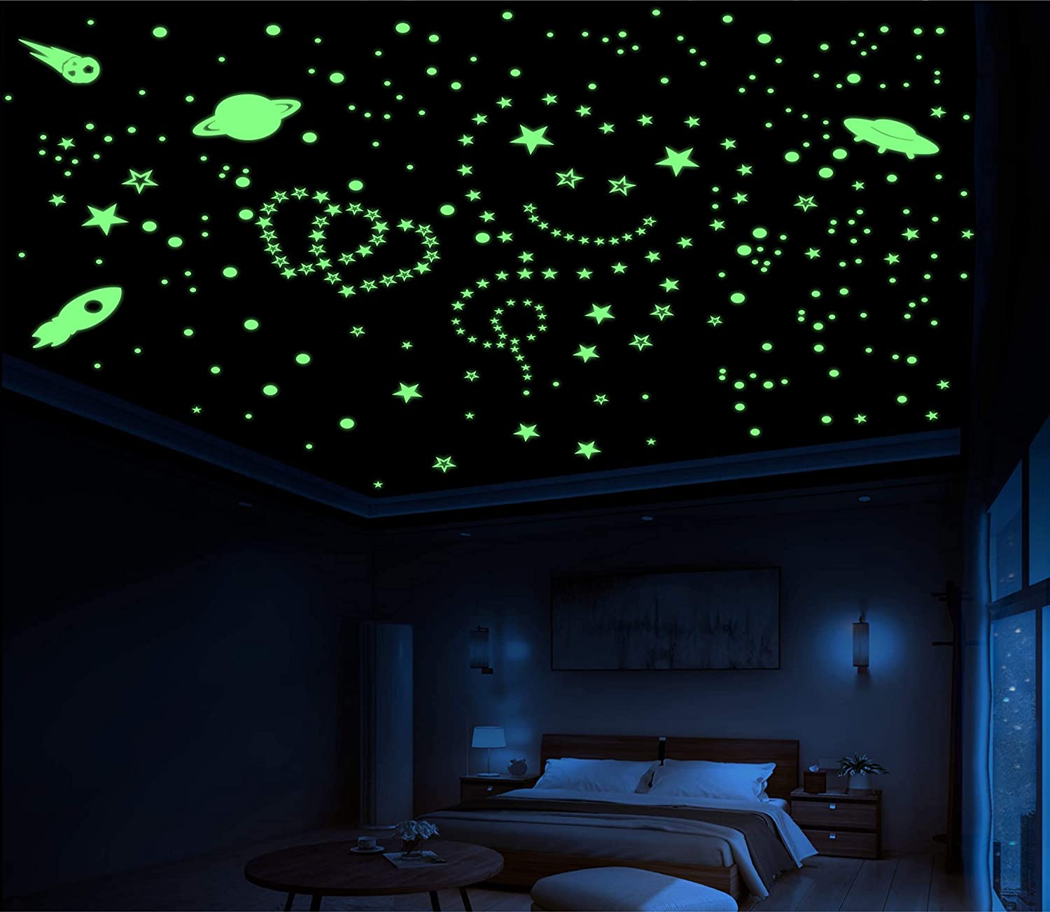 DreamKraft 60 Pieces Glow in The Dark Sticker Rocket UFO Star Galaxy - Transform Your Room into a Cosmic Wonderland