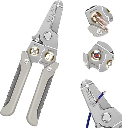 Multifunctional Wire Stripper and Cutter Pliers  Precision Stainless Steel Hand Tool for Electricians, Wire & Cable Stripping, Cutting, Winding, Crimping (Wight) (8-in-1).