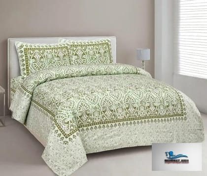 3001-Hometrade India-Standard King Size (90*108 Inches)-Pure Cotton Jaipuri Double Bedsheet With Matching Pillow Cover