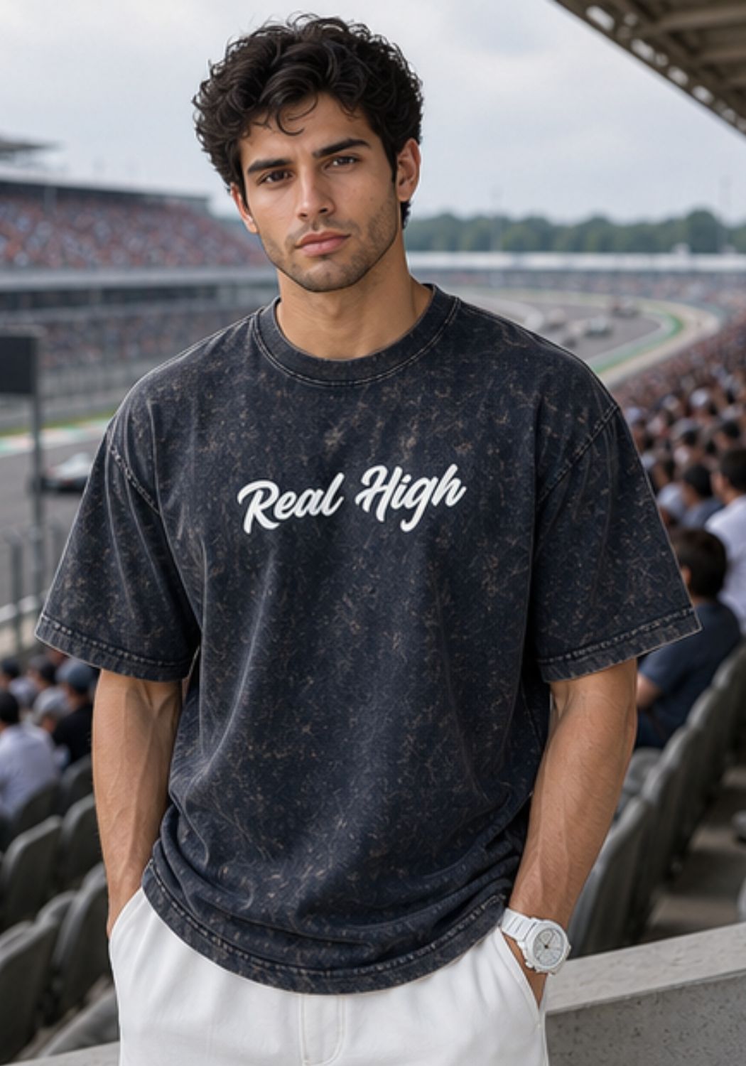 Hue Nox Men's Navy Real High Graphic Oversized T-Shirt