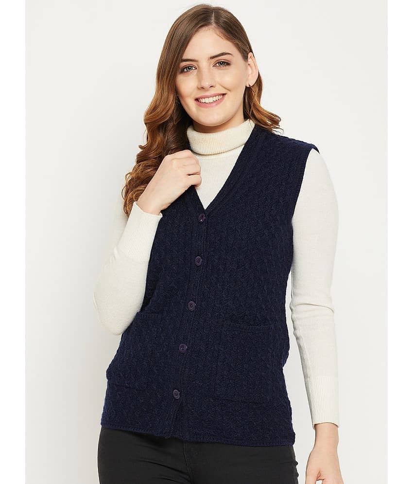 zigo Woollen V Neck Women's Buttoned Cardigans - Navy (Pack of 1)