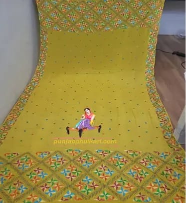 Pure Chinon Chiffon Phulkari Hand Work Dupatta with Patt Thread Work Pack of 1