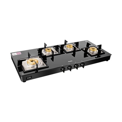 4 Burner Glass Gas Stove Extra Wide 1 High Flame 3 Forged Brass Burner (CT1049SQGTFB)