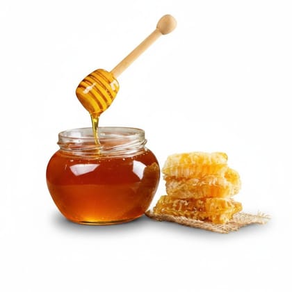 Natural Raw Honey with Wooden Dipper - 1 kg - One glass jar of honey with a wooden dipper