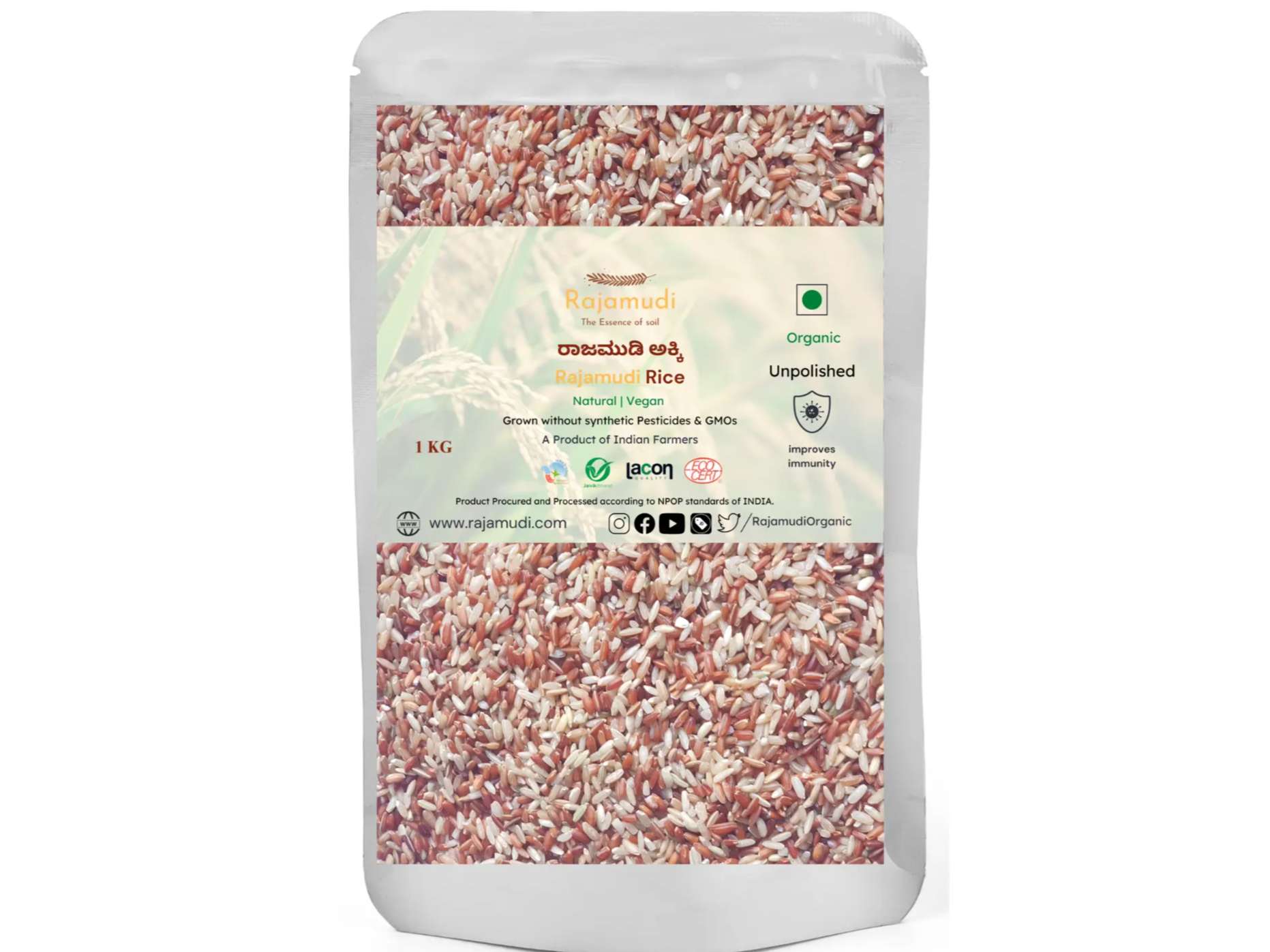Rajamudi Organics UnPolished Rice  - 1 Kilogram