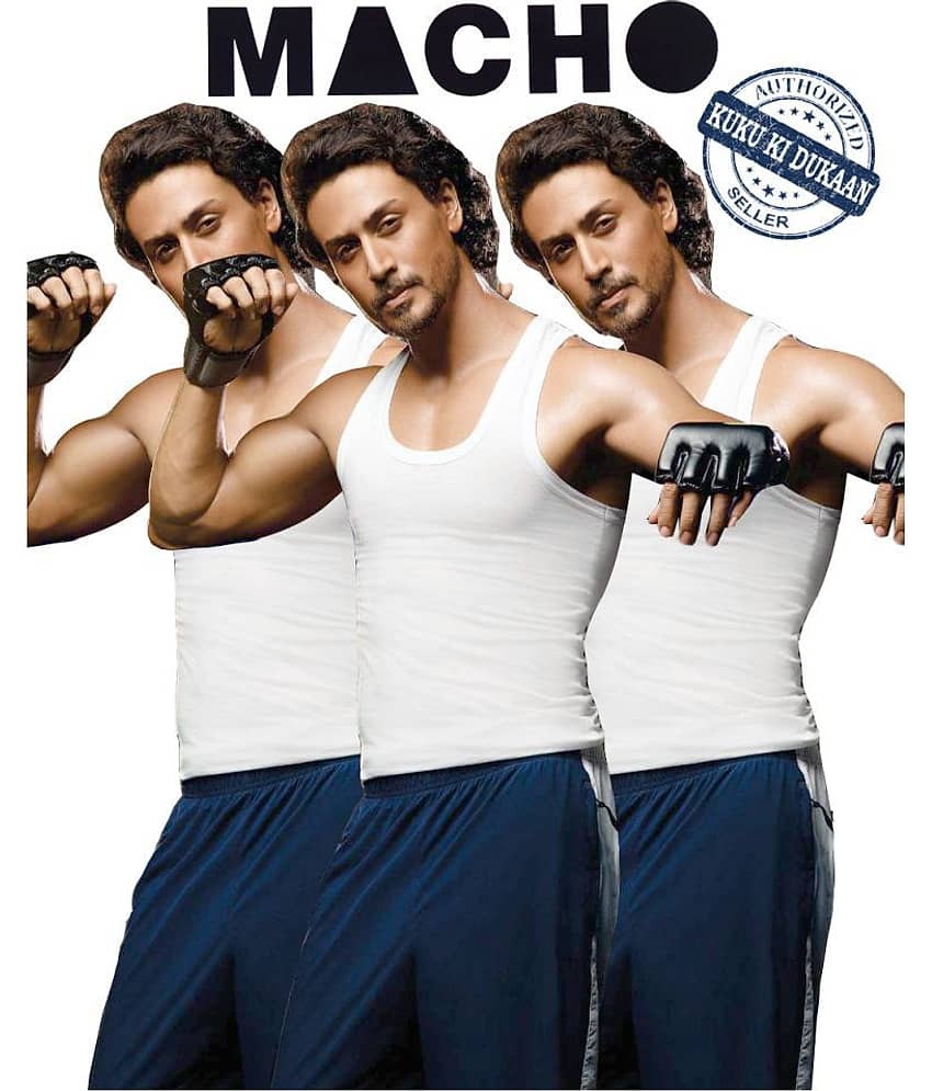Macho White Sleeveless Vests Pack of 3