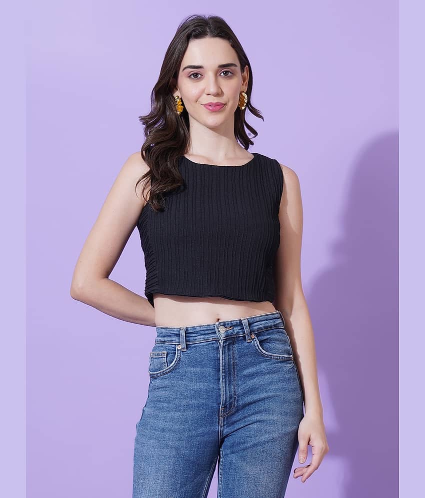 Parona Women's Polyester Crop Top ( Black )