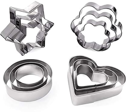FOXTAIL Stainless Steel Cookie Cutter Set (12 Pieces) Diverse Shapes for Baking Decorating Creative Crafts