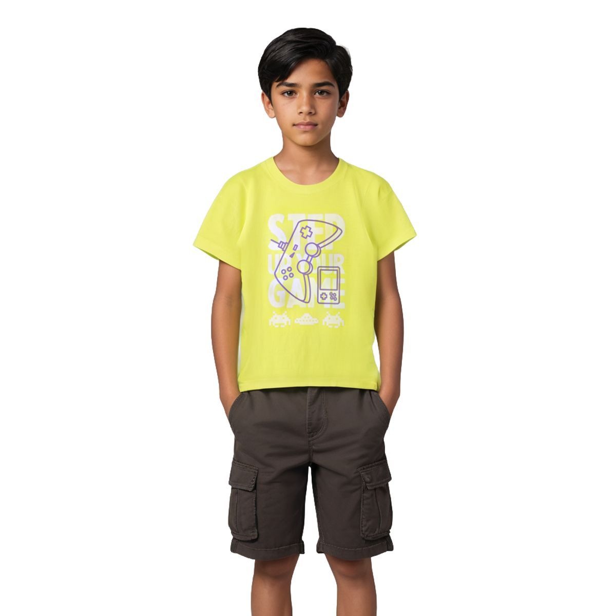 Boys T shirt Cotton Sulphur Spring Lime "Step Your Game"