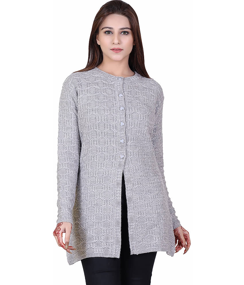 Varenyam Acrylic Grey Buttoned Cardigans - Single