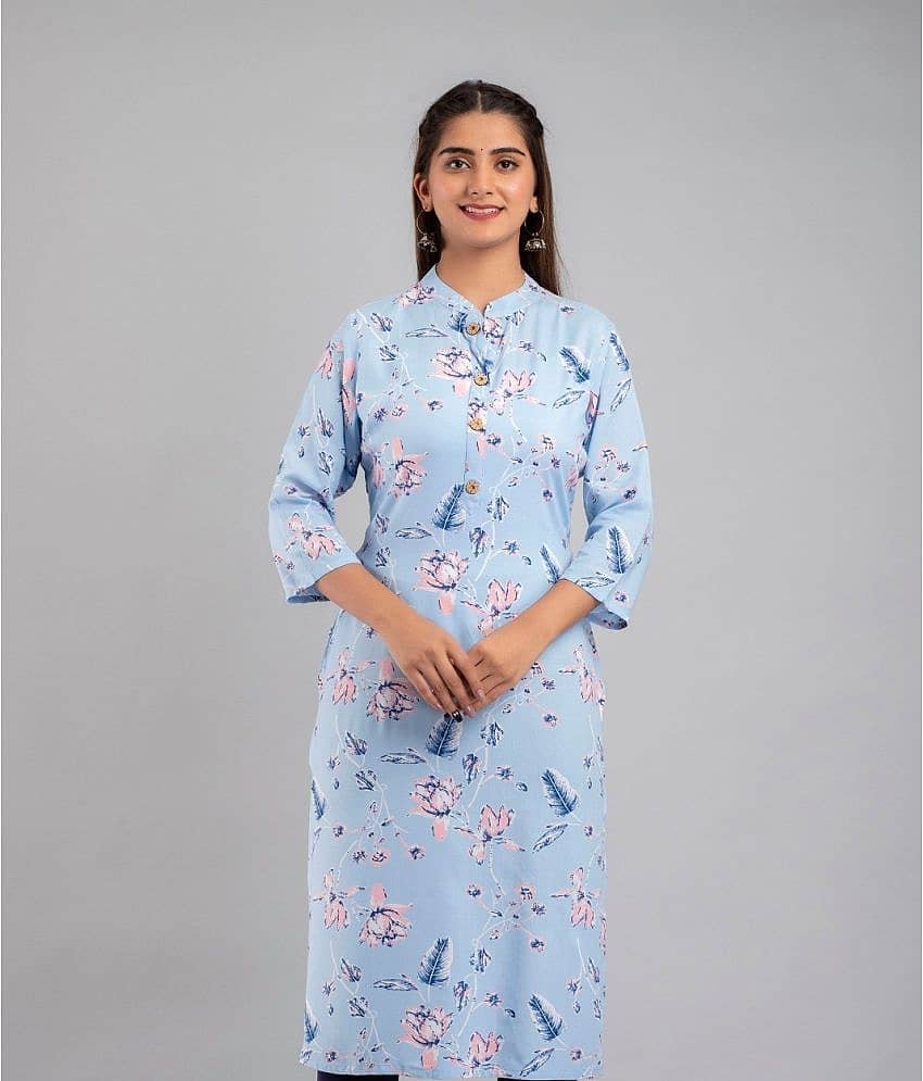 MAUKA - Light Blue Rayon Women's Straight Kurti ( Pack of 1 )