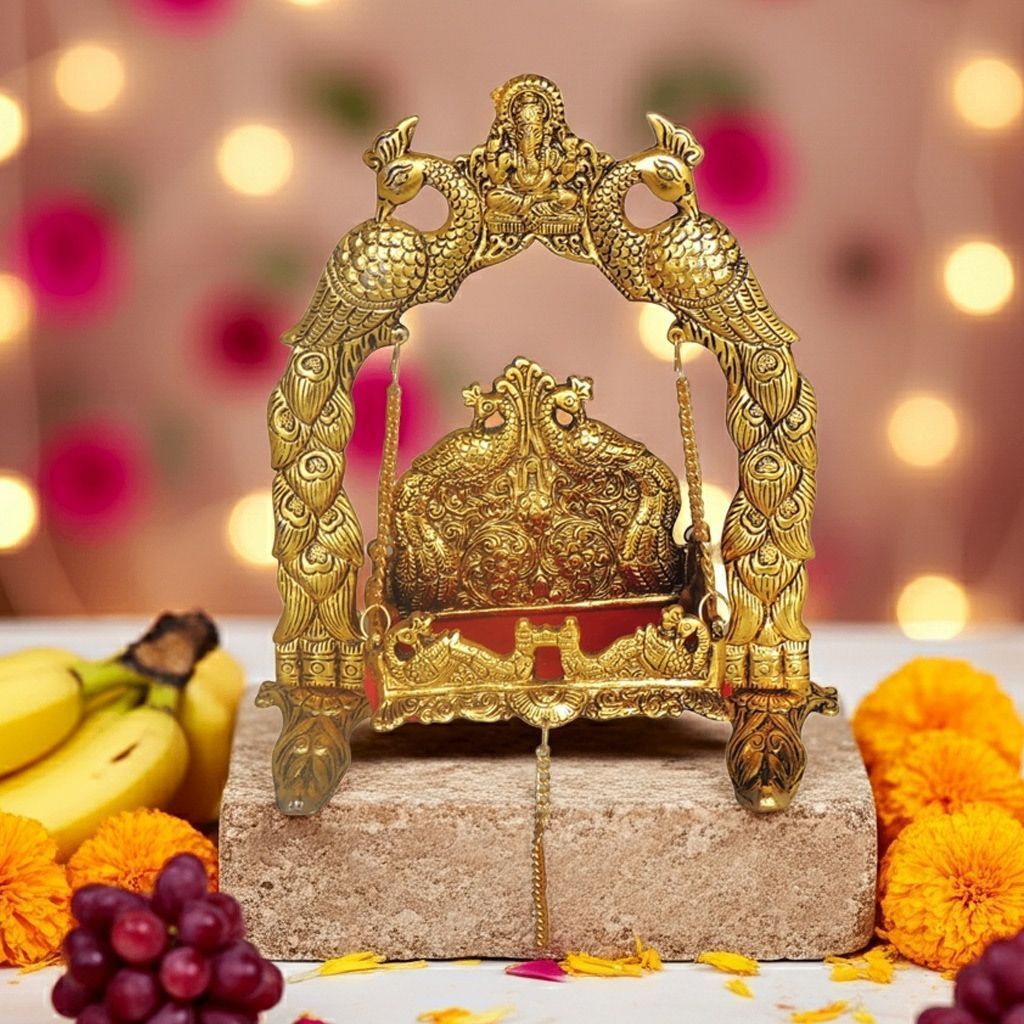 Aluminium Showpiece Ganesh Peacock Jhula Statue (ASMAS454 G)