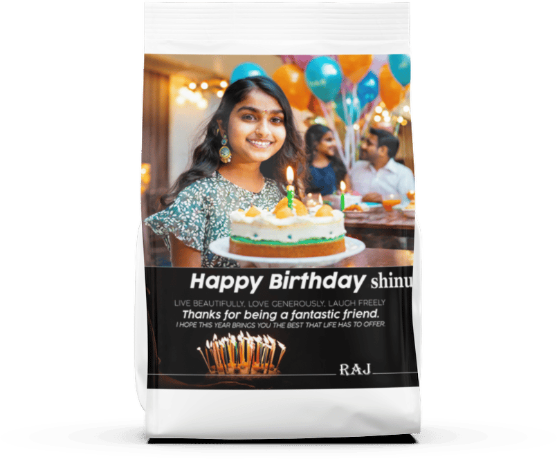 Any occasion customisation with occassion+message+name+photo+tea type 100 grams tea gift pack