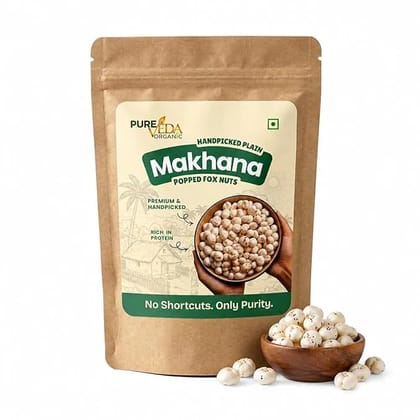 Pure Veda Organic Plain Makhana 100g | Handpicked Premium Phool Makhana | Raw Fox Nuts & Lotus Seeds | Unflavoured & Non Roasted | Healthy Snack for Weight Loss & Diet | Fit for Fasting, Vrat & Prasadam
