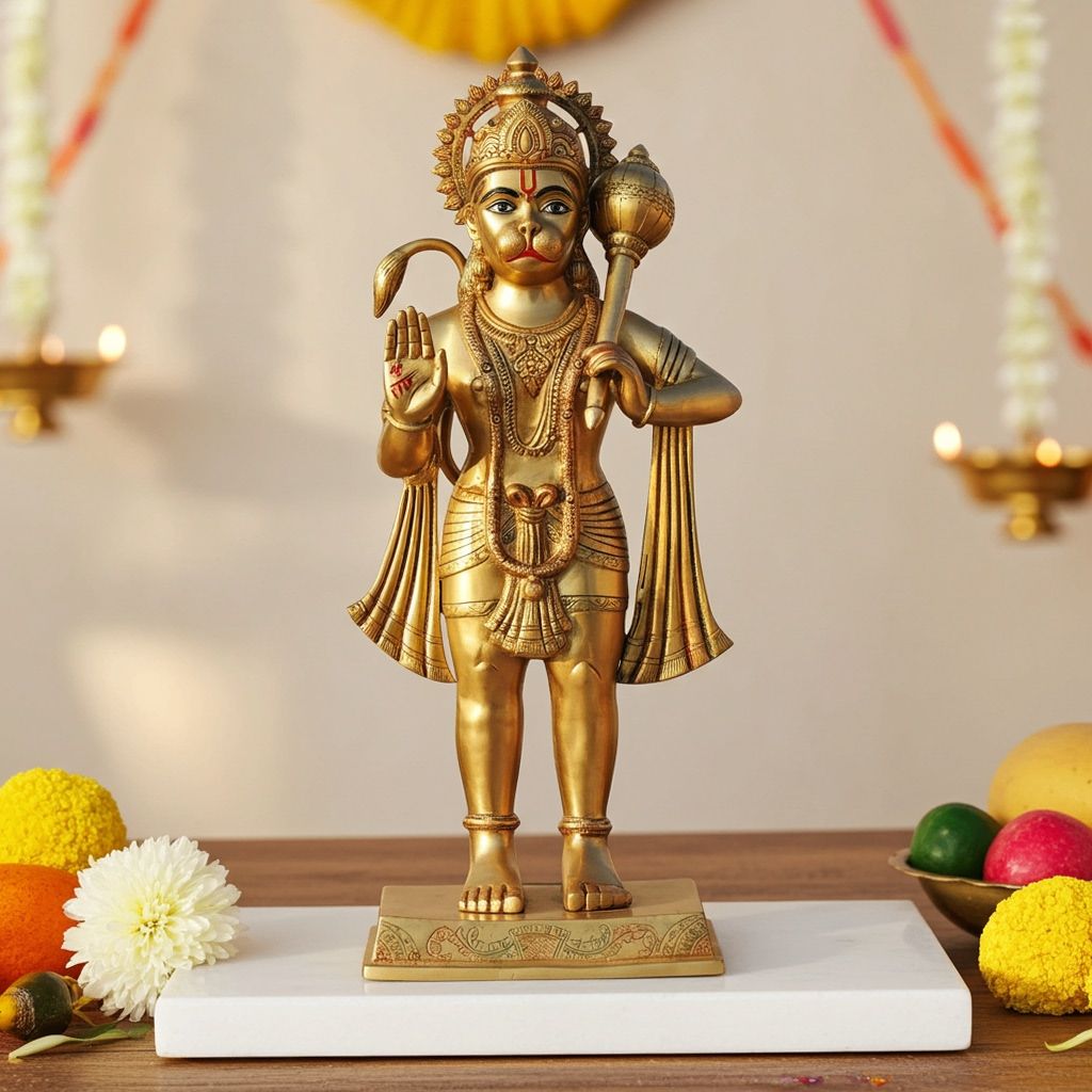Brass Standing Hanuman Ji Murti - Devotional Home Showpiece, Height : 35 Inch (BSMAS1301 M)