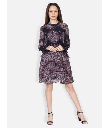NUEVOSDAMAS Women Georgette Printed A-line Dress ( Purple )