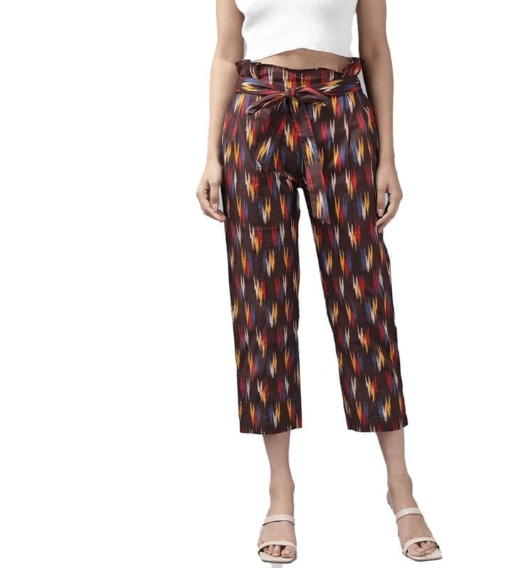 Women's Casual Printed Cotton Trouser Pant (Multicolor, L)-PID48595
