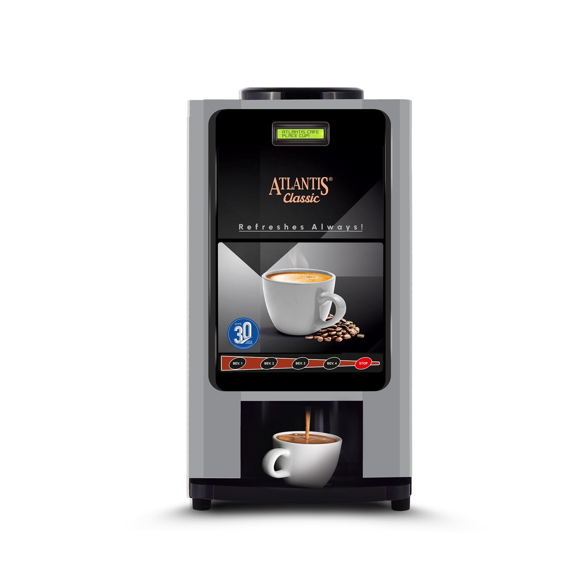 ATLANTIS Classic 4 Lane Tea/Coffee Vending Machine - 3 Liters Hot Tank | Premix Based Instant Hot Beverage Dispenser for Offices, Shops and Institutions | ATLANTIS Classic 4 Lane Tea/Coffee Vending Machine - 3 Liters Hot Tank | Premix Based Instant Hot B