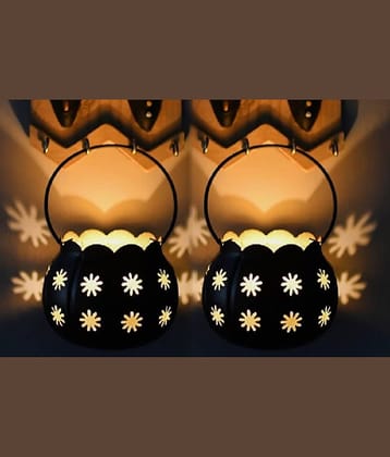 Arsalan Black Table Top and Hanging Crystal Tea Light Holder - Pack of 2