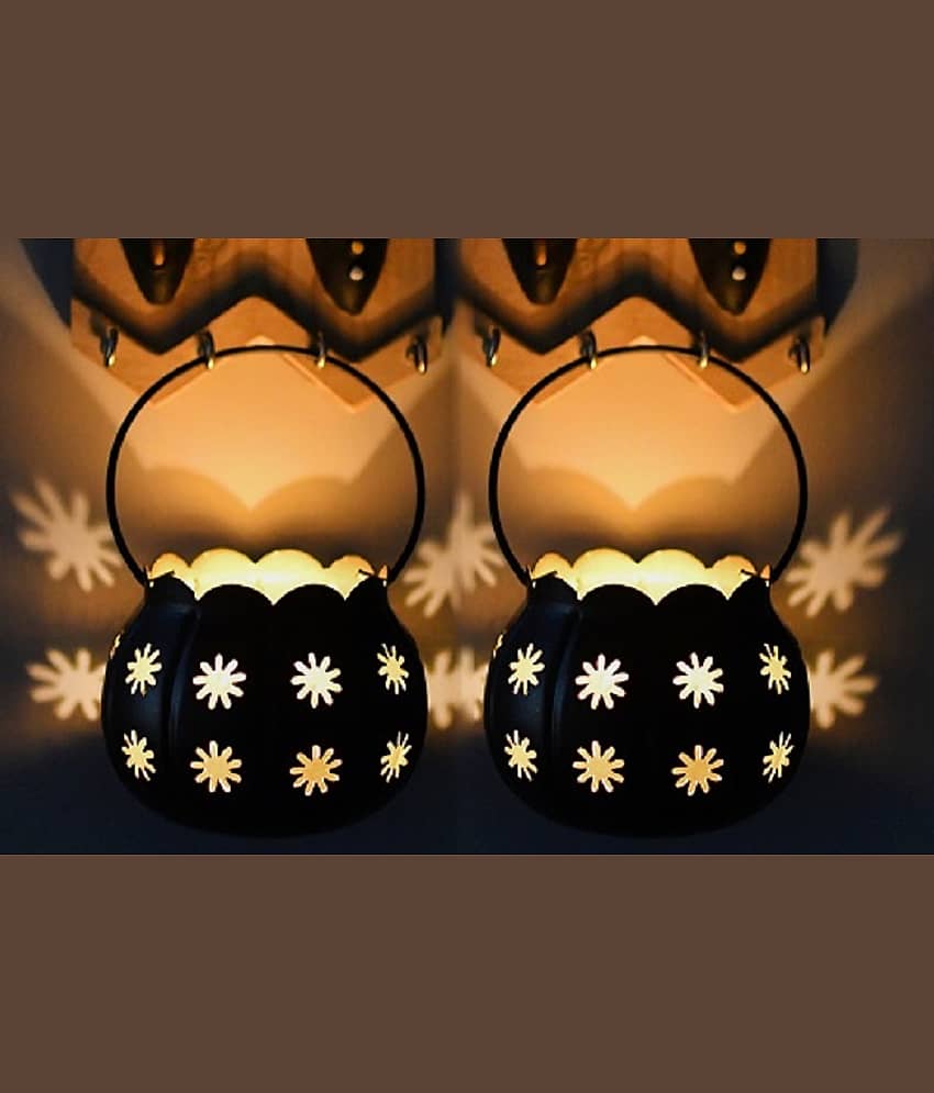 Arsalan Black Table Top and Hanging Crystal Tea Light Holder - Pack of 2