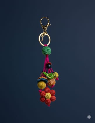 Handcrafted Multicolour Crochet Flower and Bead Keychain Handcrafted Multicolour Crochet Flower and Bead Keychain