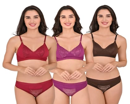 SLINGKINI Pack of 3 Cotton Blend Bra & Panty Set For Women ( Multicolor )