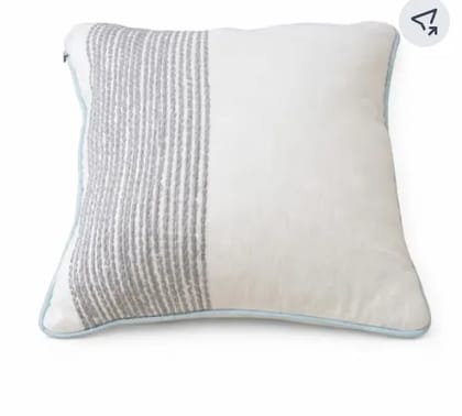 Handmade Cotton Cushion With Wool Texture Panel Square 18x18 Inch White Grey