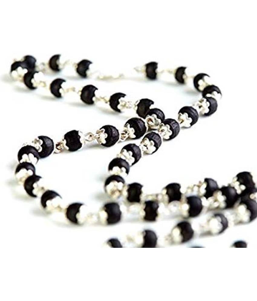 Black Tulsi Beads Mala with Silver Caps - 32 Beads