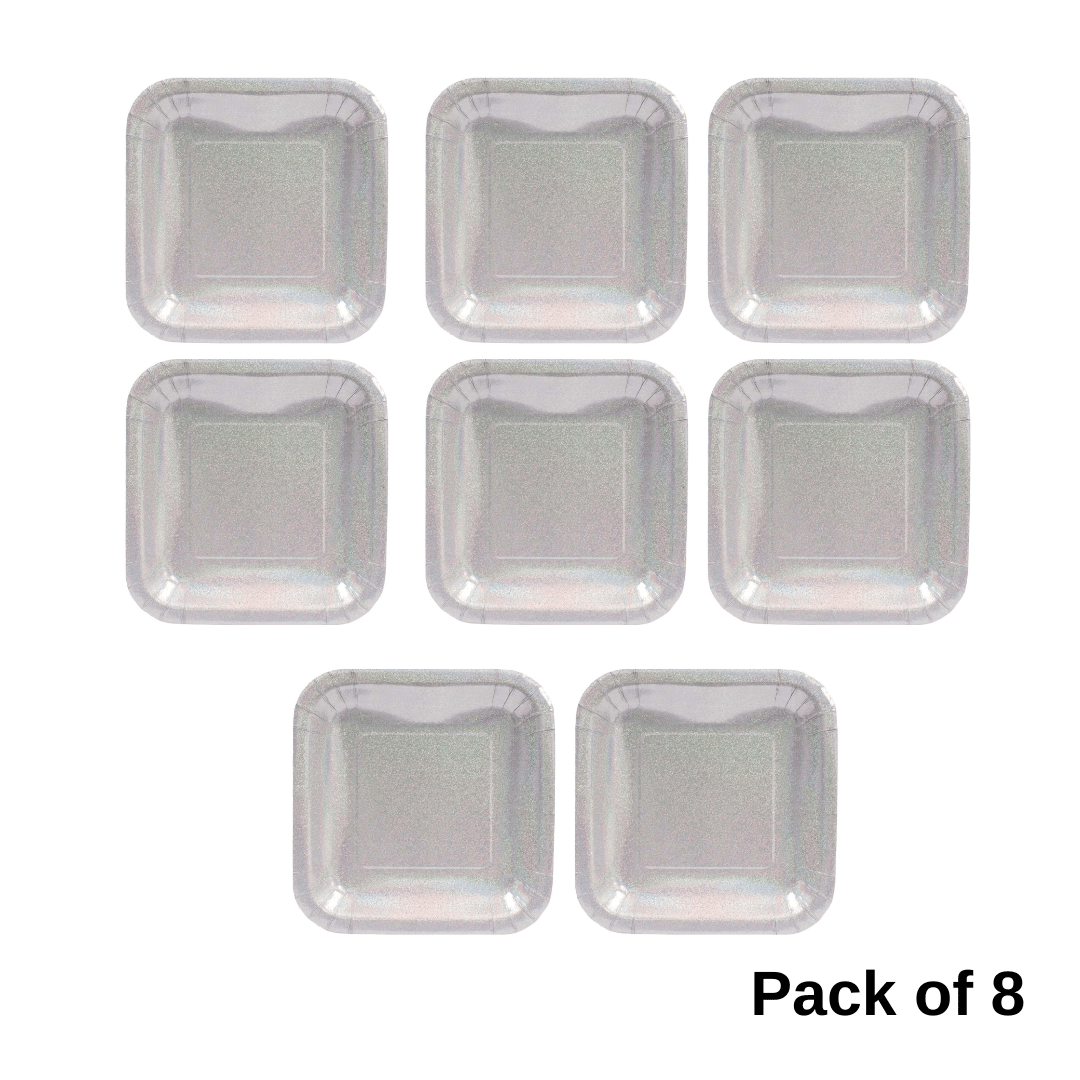 Silver Square Prismatic Party Plates - 10 inches 8PC