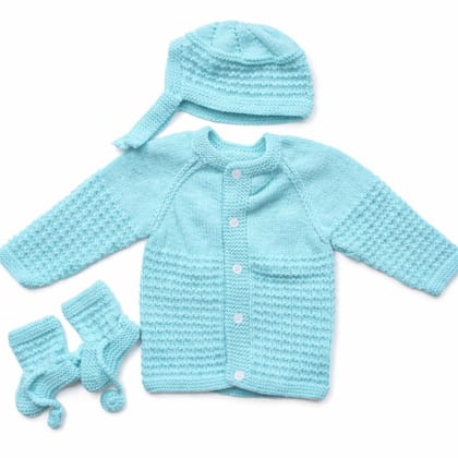 The Baby First Box Newborn Baby Handknitted Full Sleeves Woolen Sweater Set | Set of 3pcs | 0-3 Months