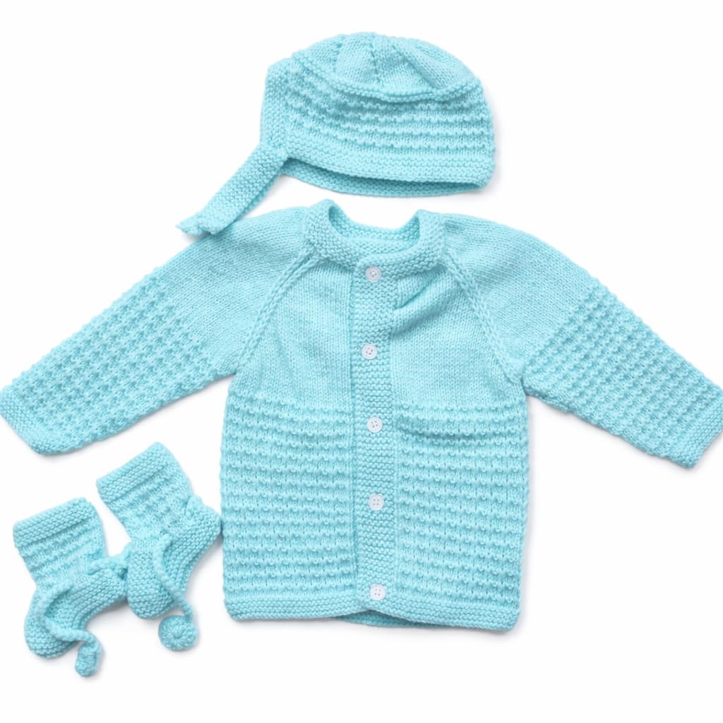 The Baby First Box Newborn Baby Handknitted Full Sleeves Woolen Sweater Set | Set of 3pcs | 0-3 Months