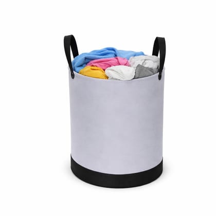 The Drape Desi Round Laundry Bag Foldable Waterproof 45L Capacity – Non-Woven Clothes & Toy Storage Organizer | Gray & Black Laundry Basket for Home (Pack of 1)