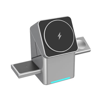 3-in-1 Portable Desktop Wireless Charger Station | Folding Magnetic 15W Charger for Mobile Phones, Smartwatches & Earbuds | Compact & Travel-Friendly Design