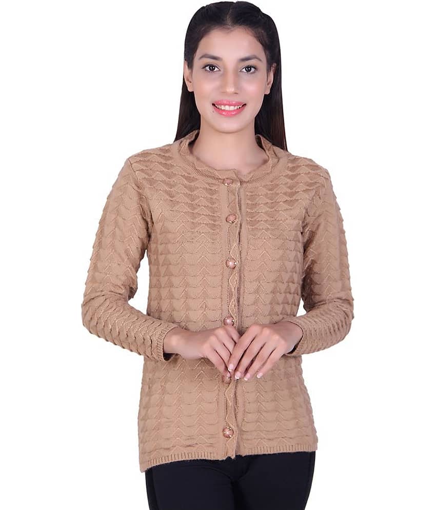 Ogarti Women Acrylic Round Neck Cardigan ( Beige )