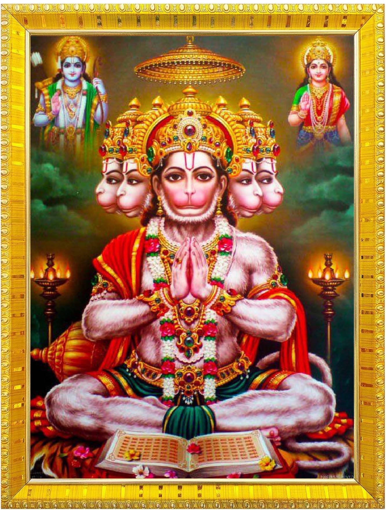 NOKKES 5 Mukhi Hanuman Ji Panchmukh hanuman ji Golden 5X7 Inch Photo Frame_AQW10