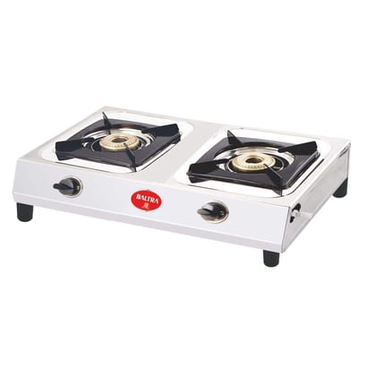 Baltra Bright Stainless Steel 2 Burner Gas Stove Manual Ignition,Silver (ISI Certified, 2year warranty with Doorstep Service)