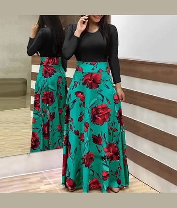 Raabta Fashion Women Crepe Printed Fit & Flare Dress ( Green )