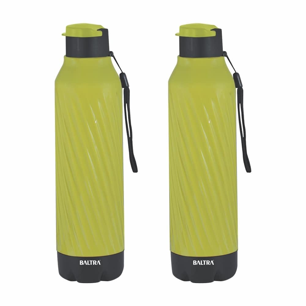 Baltra Berry Hot & Cold Stainless Steel Water Bottle with Inner Steel and Outer Plastic (Lime, 700 ml) Pack of 2