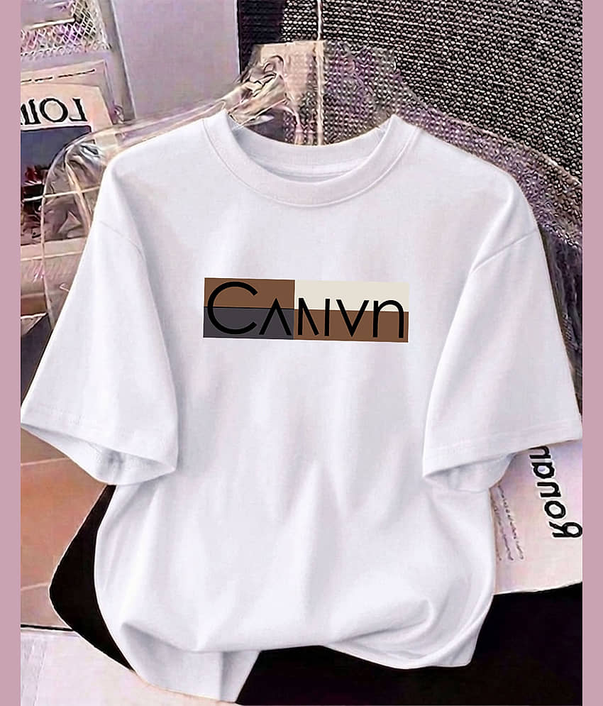 AOOSH Women Cotton Blend Printed Oversized Fit Round Neck T-Shirt ( White )