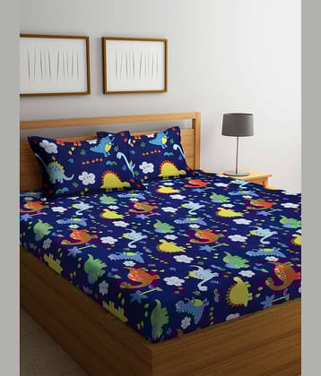 Klotthe Poly Cotton 1 Double King Bedsheet with 2 Pillow Covers ( Navy Blue )