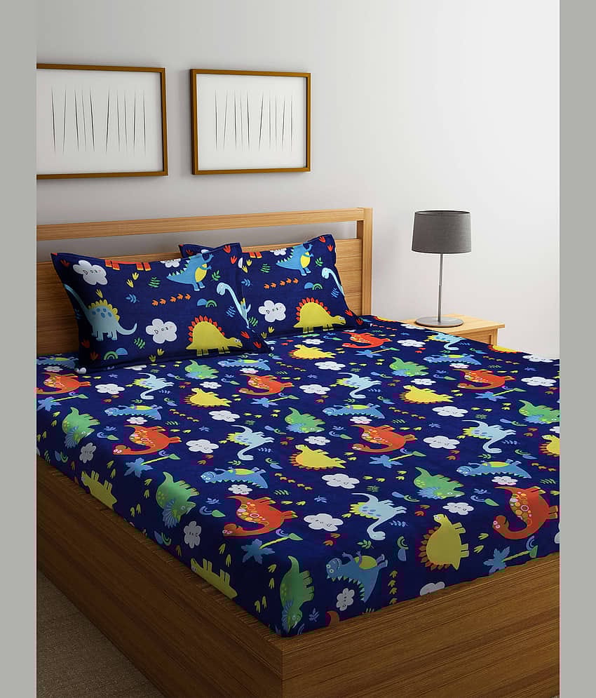 Klotthe Poly Cotton 1 Double King Bedsheet with 2 Pillow Covers ( Navy Blue )