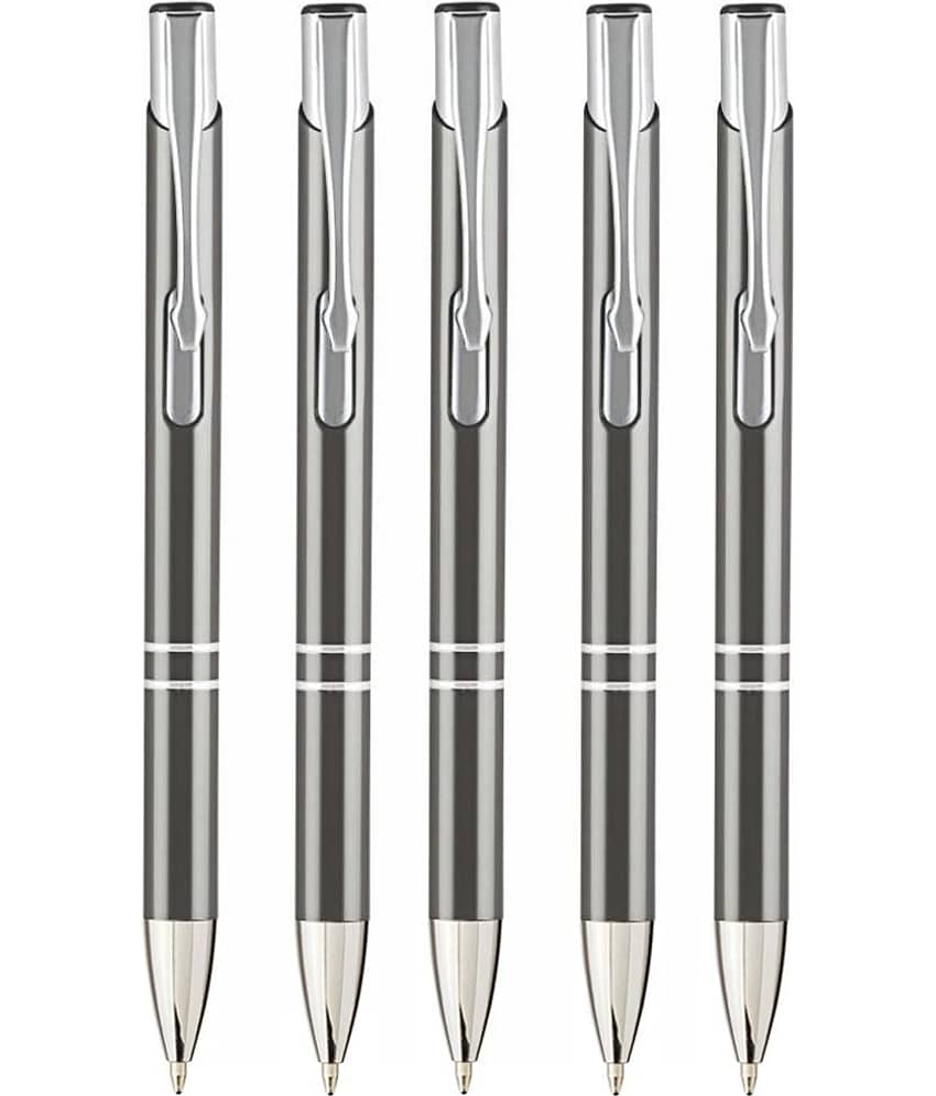 K K CROSI Metal Pen Pack of 5pcs Grey Colour Ball Pen  (Pack of 5, Blue Ink)
