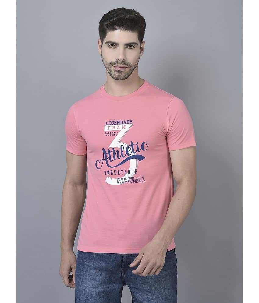 Dollar Cotton Blend Regular Fit Printed Half Sleeves Men's T-Shirt - Pink ( Pack of 1 )
