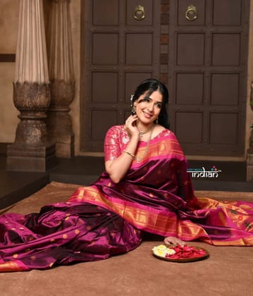 Parampara ~ Handloom Pure Silk Maharani Paithani with Majestic Maharani Pallu in Wine
