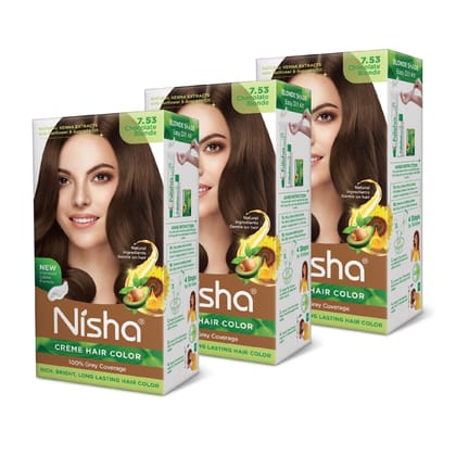 Nisha Creme Hair Color 7.53 Chocolate Blonde 120g Pack of 3, Permanent Hair Colour for Rich, Bright & Long Lasting Hair