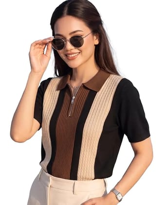 Womens Casual Summer Polo Knit T-Shirt