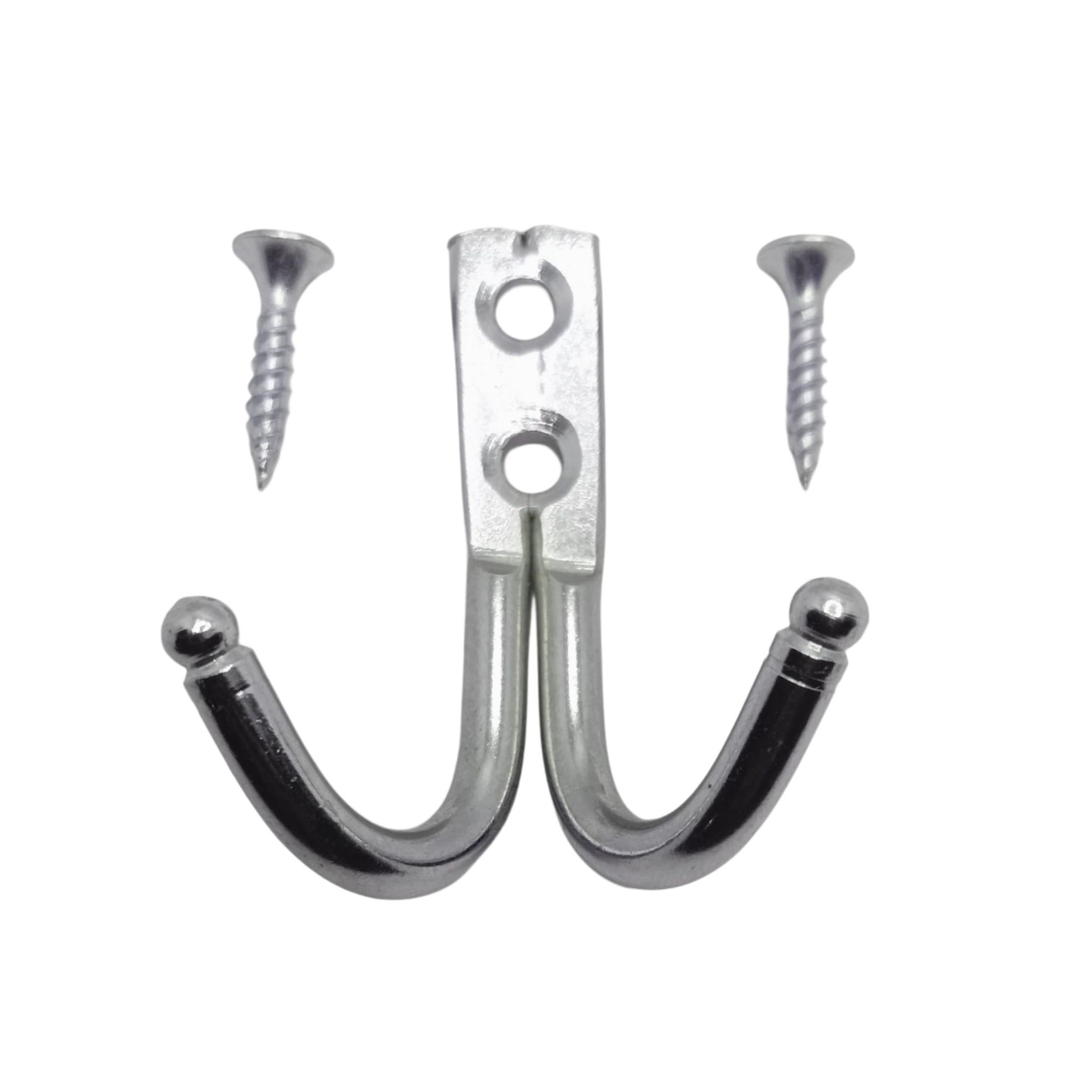 Double J Hooks (Pack of 2) with Screws � Heavy Duty Stainless Steel Wall Hooks � Unbreakable Bathroom & Door Hanger � Dual Use for Clothes & Robes � 2-in-1 Design