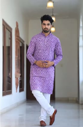 Purple And White Cotton Premium And Elegant Kurta Pajama Set For Men