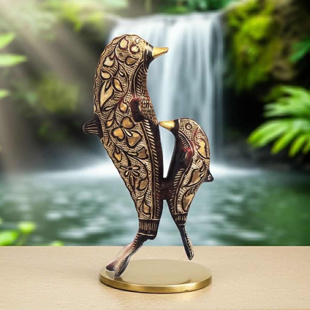 Brass Dolphin Fancy Decorative Showpiece Statue for Home & Office Decor, Height : 8.2 Inch (ANMAS152)